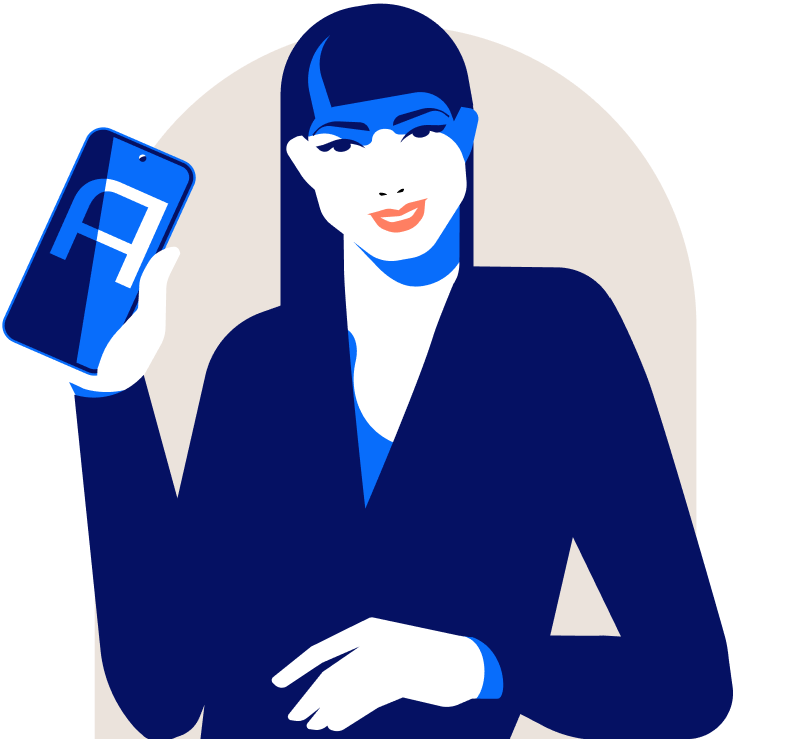 Illustration woman with mobile device in her hand