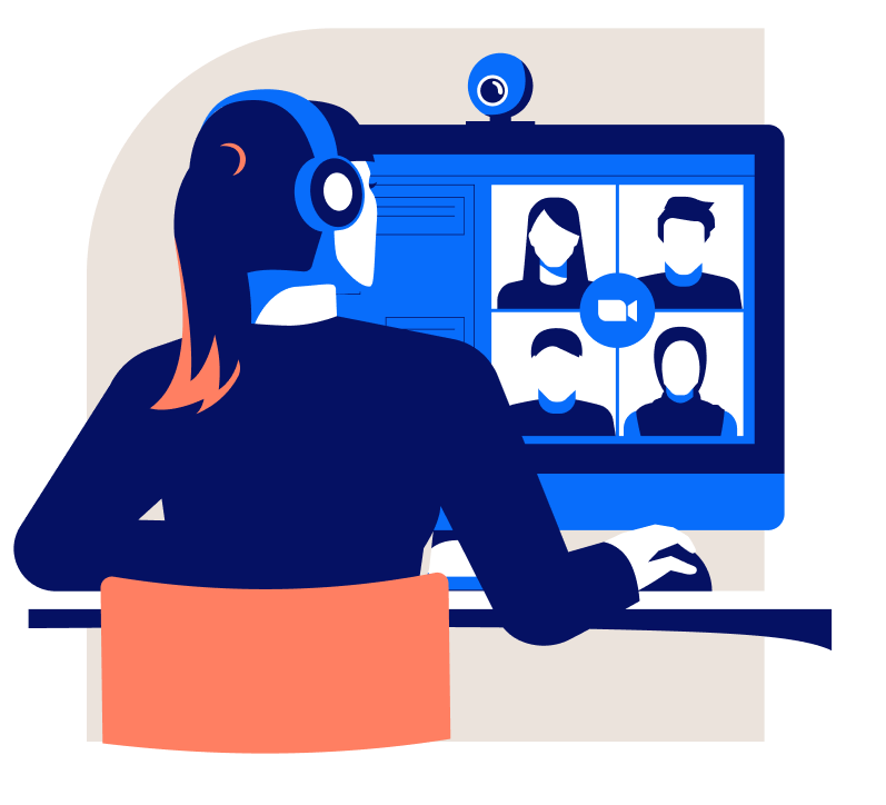 Illustration Woman on a desk participating in a video call