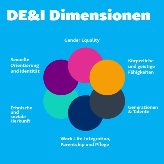Infografik mit den Dimensionen von Diversität, Chancengleichheit und Inklusion